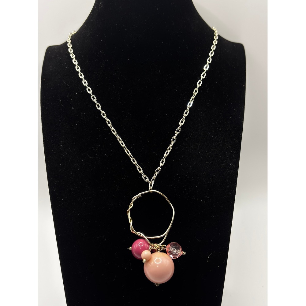 Daisy Fuentes Pendant Necklace Womens 16" Silver Pink Beaded Cluster Charm